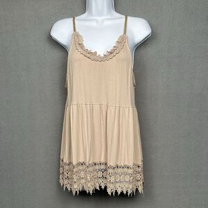 Altar'd State Cami‎ Tank M Beige Crochet Lace Spaghetti Strap Empire Waist Y2K